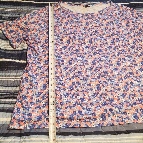 Talbots Size 3X Button Detail Bateau Blue Coral Floral Cotton Modal Top Spring - Picture 7 of 7
